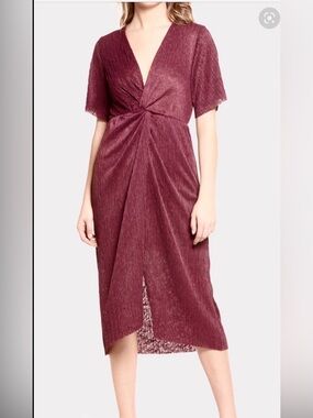 All in Favor Burgundy V-Neck Tie-Front Midi Dress